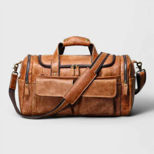 Sac De Voyage Cuir Vachette Vintage Modele Owen Marron Bandouliere Amovible