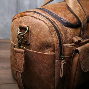 Sac De Voyage Cuir Vachette Vintage Modele Owen Marron Quincaillerie Laiton