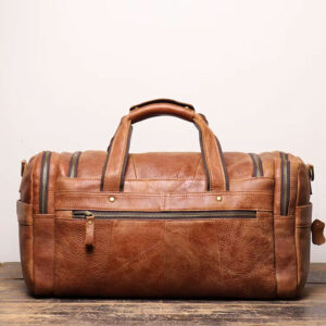 Sac De Voyage Cuir Vachette Vintage Modele Owen Marron Vue Arriere