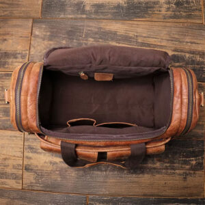 Sac De Voyage Cuir Vachette Vintage Modele Owen Marron Vue De Haut