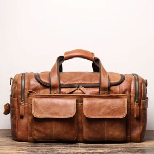 Sac De Voyage Cuir Vachette Vintage Modele Owen Marron Vue Face