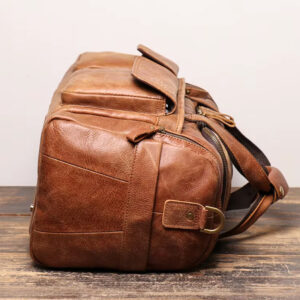 Sac De Voyage Cuir Vachette Vintage Modele Owen Marron Vue Laterale