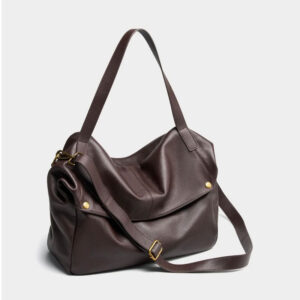Sac Hobo Grande Capacite Cuir Louise Marron Vue Biais Bandouliere Amovible