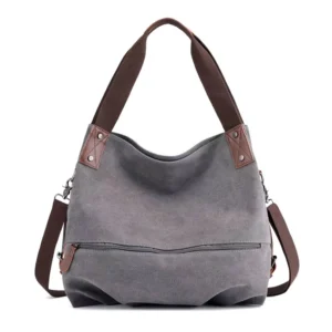 Sac Hobo Toile Canvas Multi Poches Modele Nora Gris