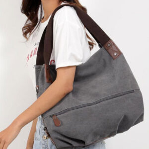 Sac Hobo Toile Canvas Multi Poches Modele Nora Gris Port Epaule