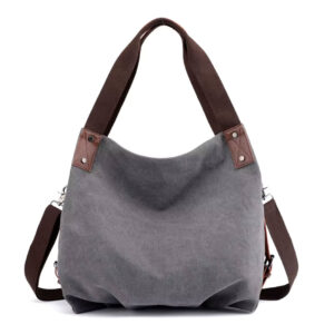 Sac Hobo Toile Canvas Multi Poches Modele Nora Gris Vue Arriere