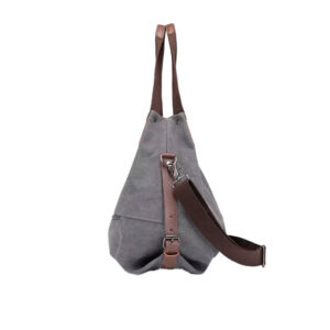 Sac Hobo Toile Canvas Multi Poches Modele Nora Gris Vue Laterale