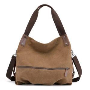 Sac Hobo Toile Canvas Multi Poches Modele Nora Marron