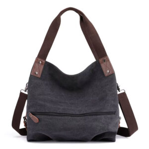 Sac Hobo Toile Canvas Multi Poches Modele Nora Noir