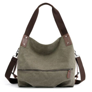 Sac Hobo Toile Canvas Multi Poches Modele Nora Vert