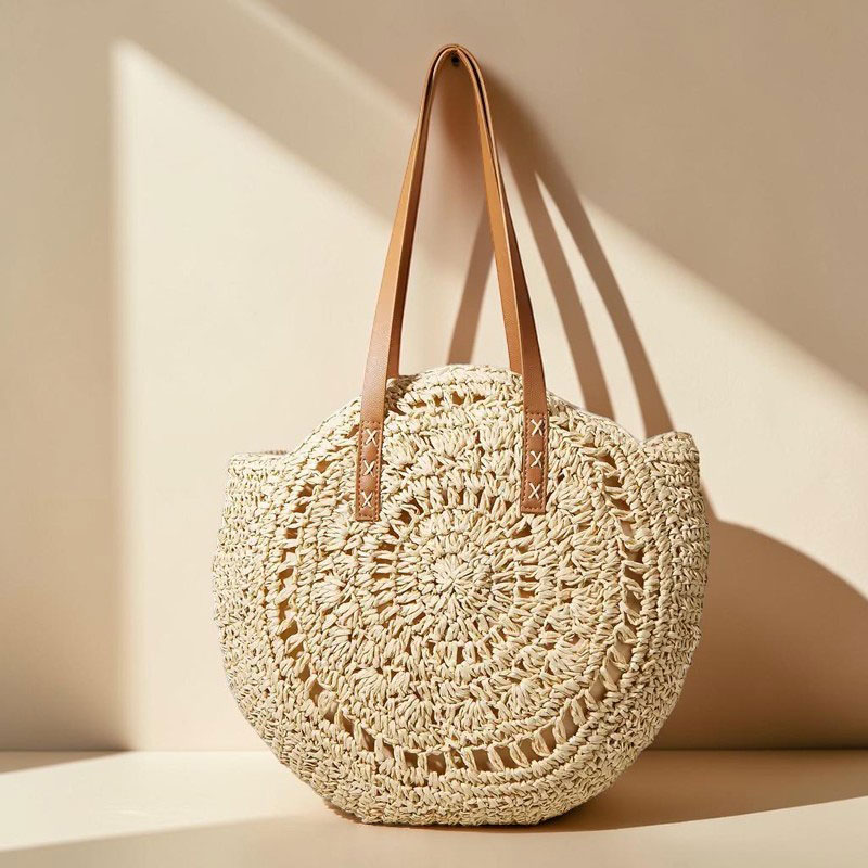 Sac Rond Tresse Raphia Alana Beige Ambiance Studio
