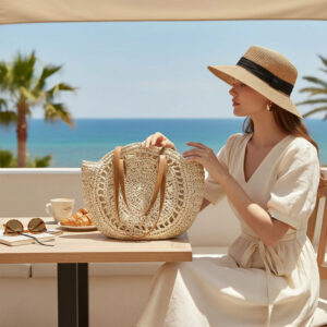 Sac Rond Tresse Raphia Alana Beige Sac Plage