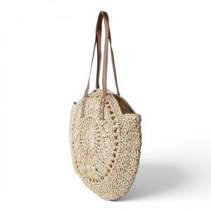 Sac Rond Tresse Raphia Alana Beige Vue Biais