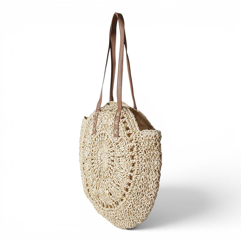Sac Rond Tresse Raphia Alana Beige Vue Biais