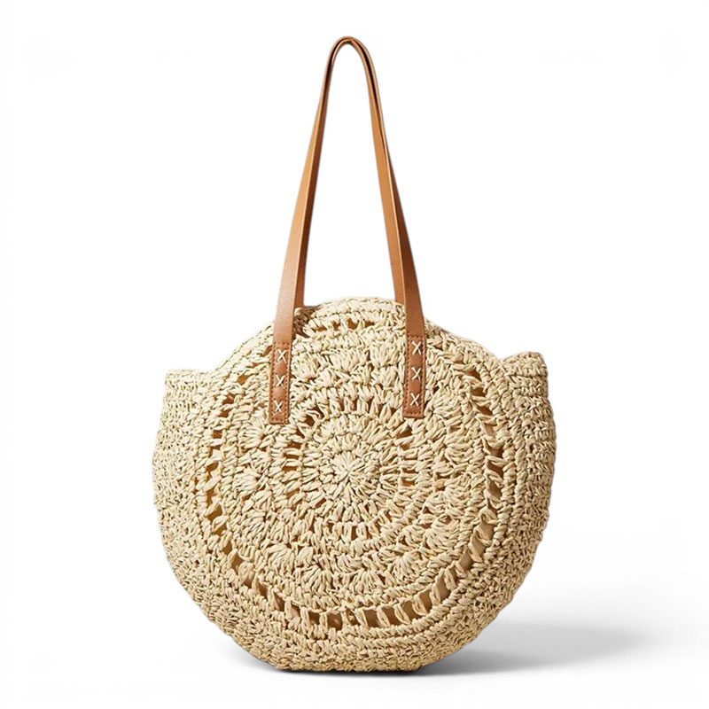 Sac Rond Tresse Raphia Alana Beige