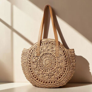 Sac Rond Tresse Raphia Alana Marron Ambiance Studio