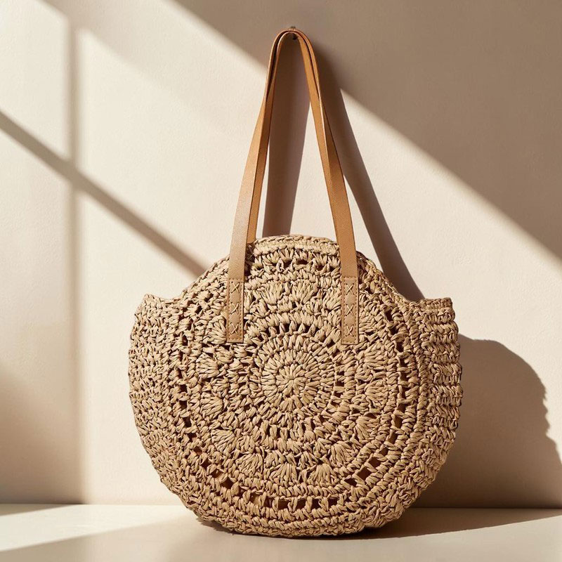 Sac Rond Tresse Raphia Alana Marron Ambiance Studio