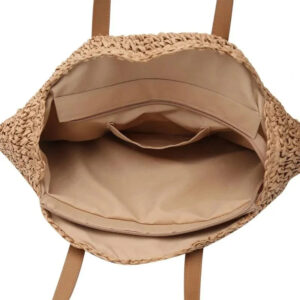 Sac Rond Tresse Raphia Alana Marron Compartiment Principal Zippe
