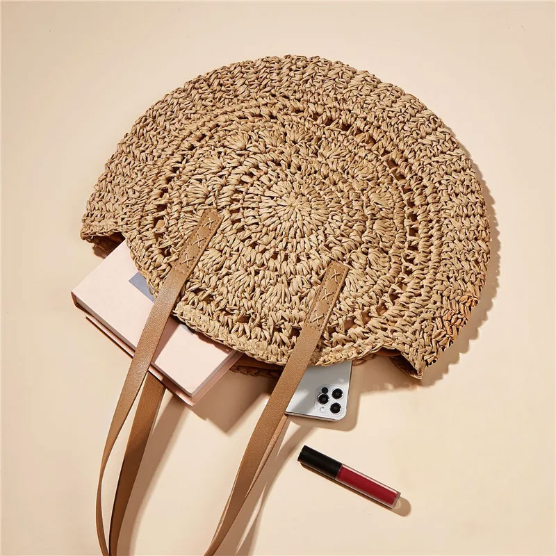 Sac Rond Tresse Raphia Alana Marron Sac Ete