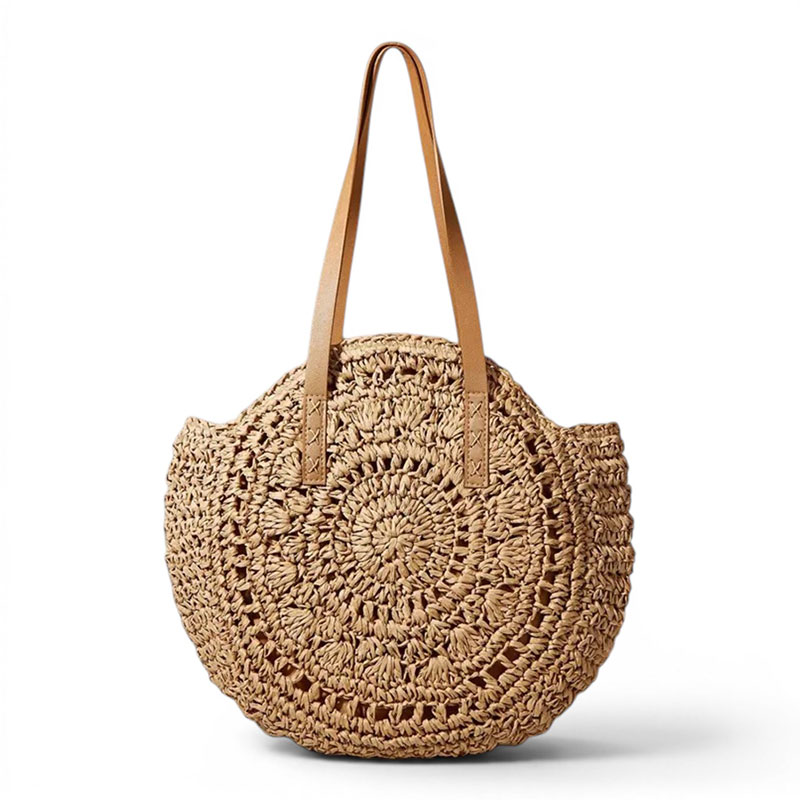 Sac Rond Tresse Raphia Alana Marron
