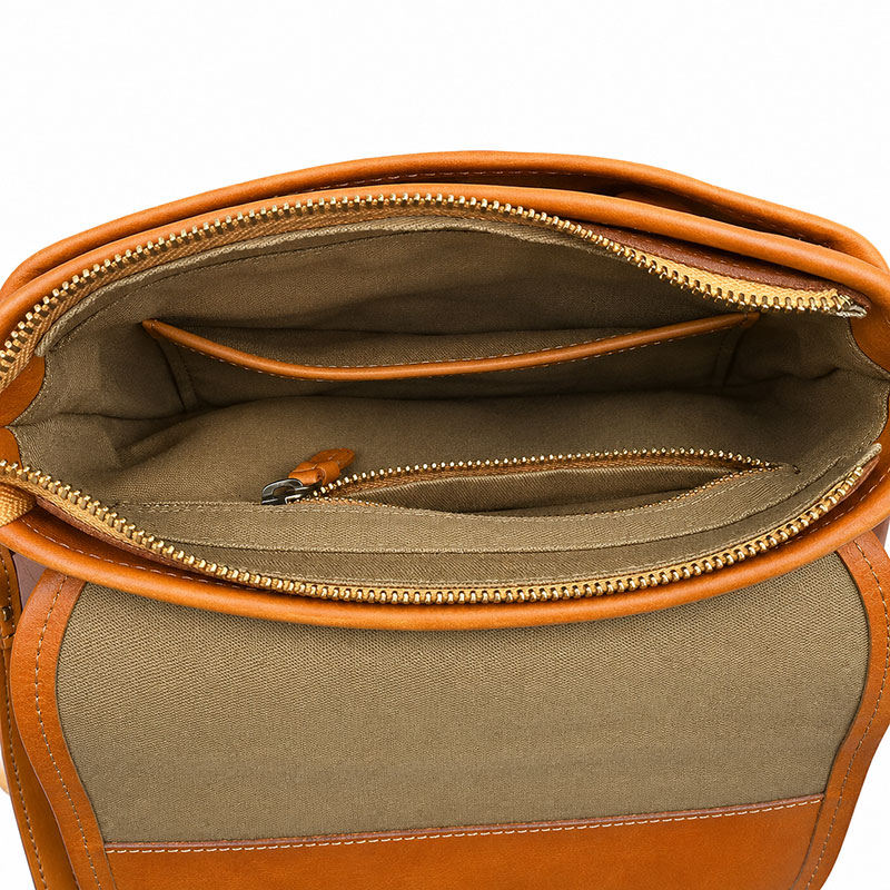 Petit Sac Bandouliere Vintage Cuir Vachette Charlotte Camel Compartiments Interieurs