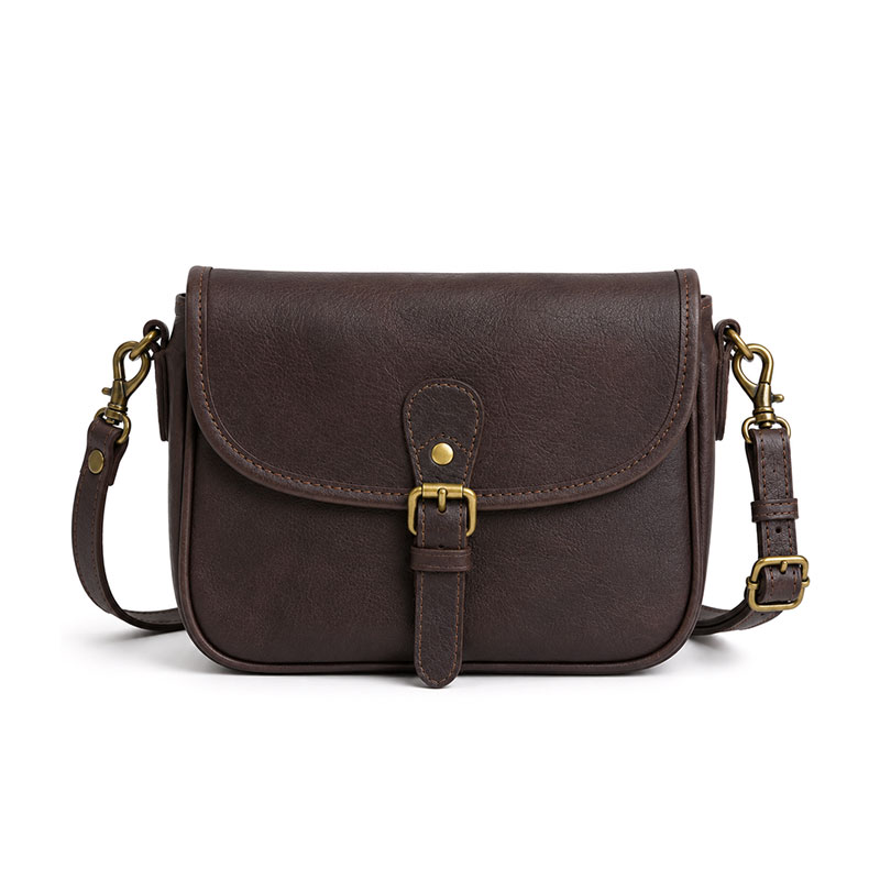 Petit Sac Bandouliere Vintage Cuir Vachette Charlotte Marron Brun