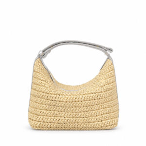 Petit Sac Hobo Raphia Tresse Anse Cuir Wilma Argente