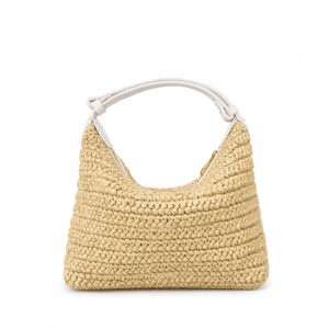 Petit Sac Hobo Raphia Tresse Anse Cuir Wilma Blanc