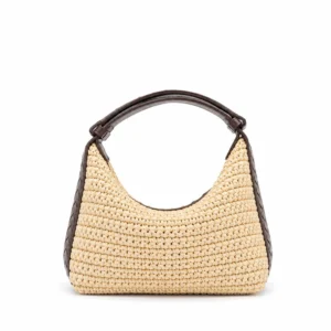 Petit Sac Hobo Raphia Tresse Anse Cuir Wilma Cafe