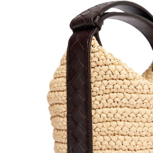 Petit Sac Hobo Raphia Tresse Anse Cuir Wilma Cafe Anse Reglable