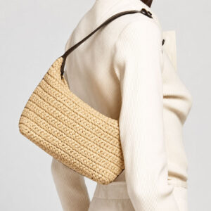 Petit Sac Hobo Raphia Tresse Anse Cuir Wilma Cafe Port Epaule