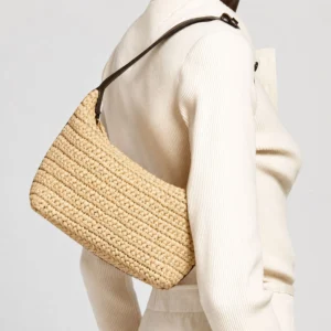 Petit Sac Hobo Raphia Tresse Anse Cuir Wilma Cafe Port Epaule