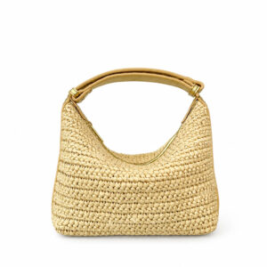 Petit Sac Hobo Raphia Tresse Anse Cuir Wilma Dore