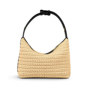 Petit Sac Hobo Raphia Tresse Anse Cuir Wilma Noir