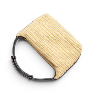 Petit Sac Hobo Raphia Tresse Anse Cuir Wilma Noir Vue Dessus