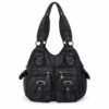 Sac Besace Cours Multi Poches Grunge Noir