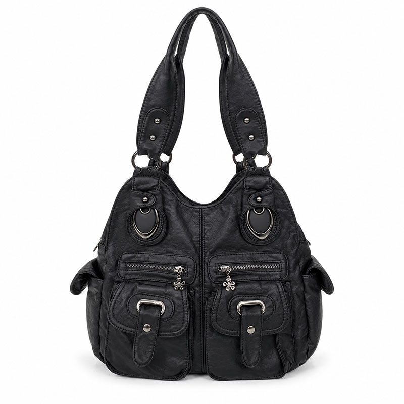 Sac Besace Cours Multi Poches Grunge Noir