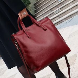 Porte Documents Femme Cabas Cuir Bordeaux Port Main Zoom