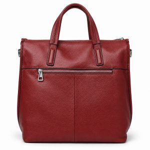 Porte Documents Femme Cabas Cuir Bordeaux Vue Arriere