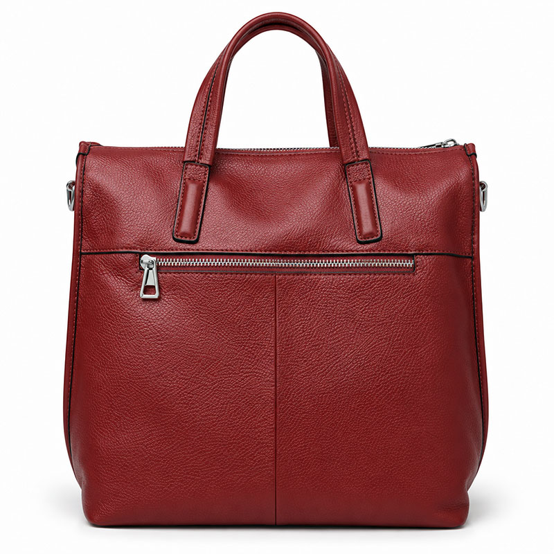 Porte Documents Femme Cabas Cuir Bordeaux Vue Arriere