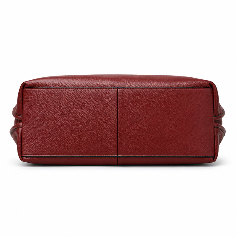 Porte Documents Femme Cabas Cuir Bordeaux Vue Dessous