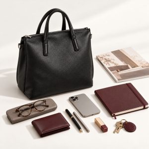 Porte Documents Femme Cabas Cuir Noir Contenance