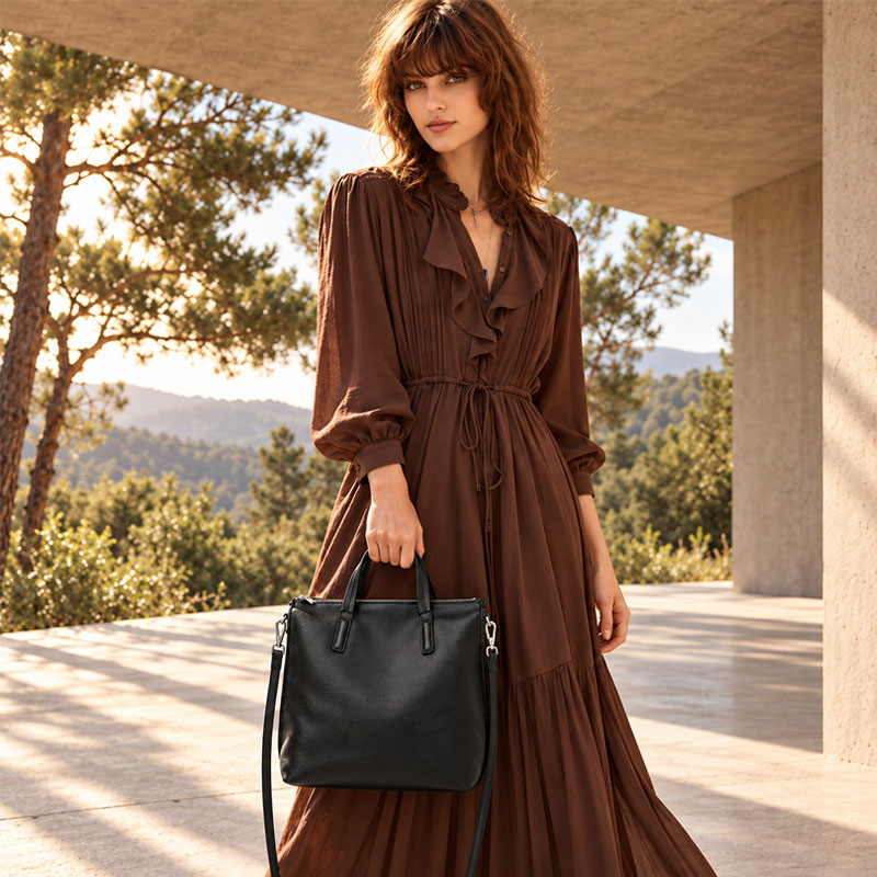 Porte Documents Femme Cabas Cuir Noir Port Main Ete