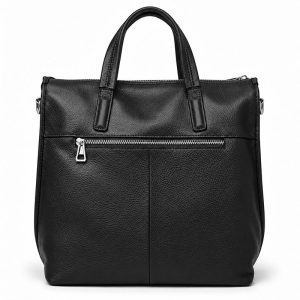 Porte Documents Femme Cabas Cuir Noir Vue Arriere