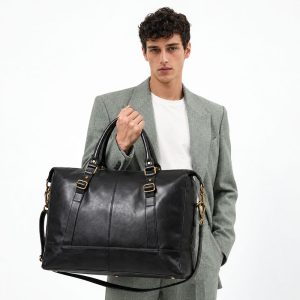 Sac Voyage Weekend Cuir Brad Noir Port Main