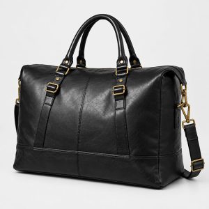 Sac Voyage Weekend Cuir Brad Noir Vue Biais