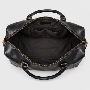 Sac Voyage Weekend Cuir Brad Noir Vue Interieure