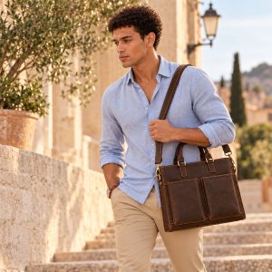 Serviette Cuir Crazy Horse Homme Eredito Brun Elegance Decontractee