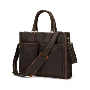 Serviette Cuir Crazy Horse Homme Eredito Brun Vue Biais