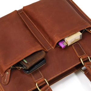 Serviette Cuir Crazy Horse Homme Eredito Marron 2 Poches Exterieures Plates